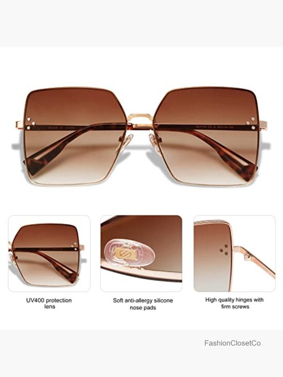 Trendy Square Oversized Sunglasses UV Protection Metal Frame